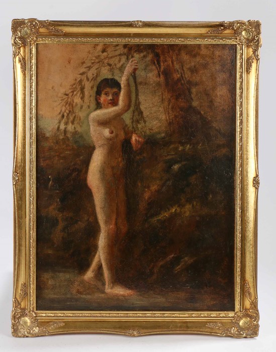 19th Century Eve in woodland glade oil on canvas, re-lined & heavily restored 44cm x 59cm modern