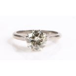 Diamond solitaire ring, the round cut diamond at approximately 1.90 carat with ten claws to the