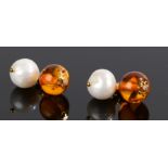 Pair of pearl and amber cufflinks