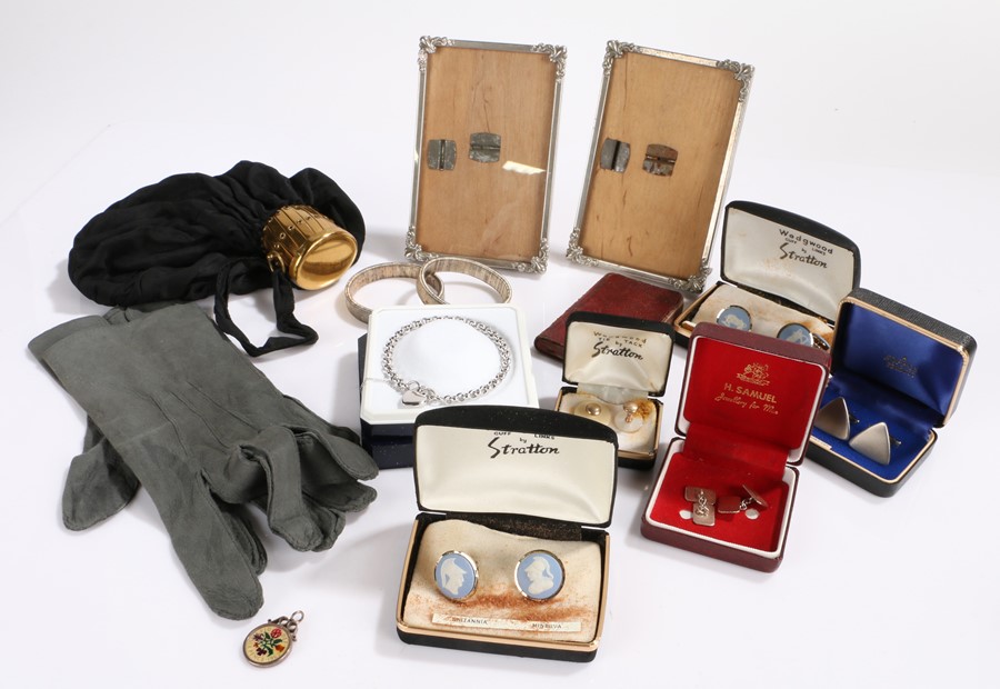 Mixed items, to include cufflinks, bracelet, bag, book , frames, gloves, studs, straps (qty)