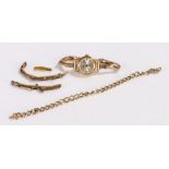 9 carat gold watch bracelet, attached to the Regency wristwatch, a watch strap in AF condition and a