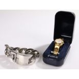 Stainless steel heavy chain-link bracelet, Lorus gilt ladies wristwatch (2)Watch is quartz and not