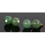 Pair of jade cufflinks, with bead ends