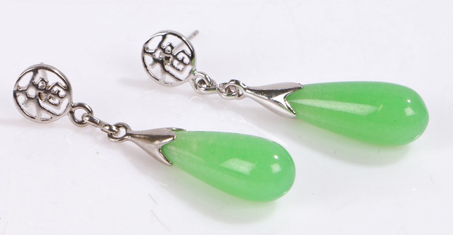 Pair of Chinese jade effect earrings