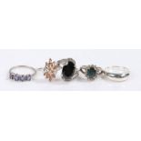 Five silver and coloured paste set rings, various sizes and styles, 19.3g (5)No visible condition