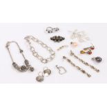 Silver jewellery, to include brooch, two bracelets, pendants, earrings etc. 43.9g (qty)No visible
