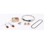 Silver jewellery, to include paste set bracelet, paste set bangle, pair of amber set earrings,