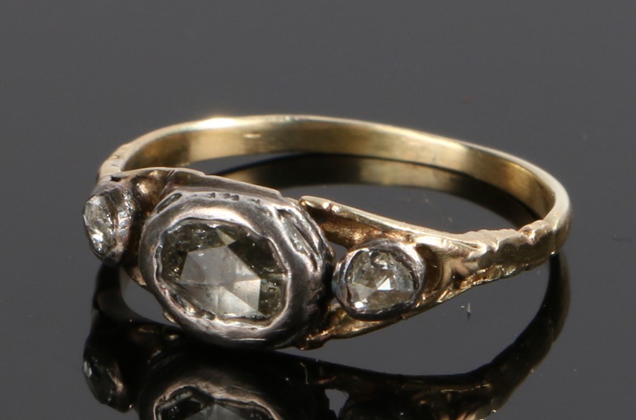 George III diamond set ring, with rose cut diamonds to the head, ring size M