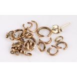 Collection of gold clipped loops, mainly 9 carat gold, 2.7 grams