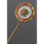 19th Century Pietra Dura stick pin, set with a butterfly, the head 16mm diameter