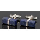 Lapis lazuli cufflinks, with silver fittings