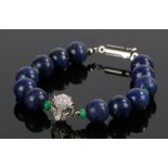 Lapis lazuli panther bracelet, with a panthers head and beads