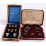 Three 10 carat gold studs, three rolled gold studs, pair of mother of pearl studs, Stratton