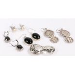 Five pairs of silver and paste set earrings, 32.2g (5)No visible condition issues