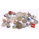 Silver town crest charms, coin charms, 50g (qty)Some rubbing to pendants and coins