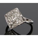 18 carat white gold diamond set ring, the diamond shaped head set with at estimated diamond weight