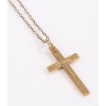 9 carat gold cross on a gold coloured metal necklace, cross 2gNecklace with surface tarnishing