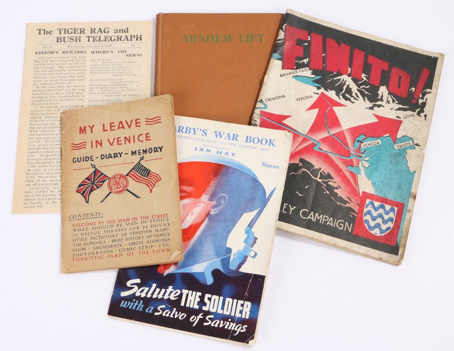 World War II booklets, to include My Leave in Venice, Earby's War Book, The Tiger Rag and Bush