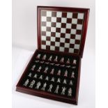 Danbury Mint Doctor Who Chess Set, in pewter, one set with red band the other in black, together