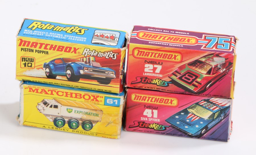 Matchbox cars, Rola-matics new 10 piston popper, Streakers new 27 Lamborghini, Streakers new 41 Siva