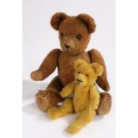 Brown teddy bear with articulated limbs, 28cm high, small yellow teddy bear with articulated