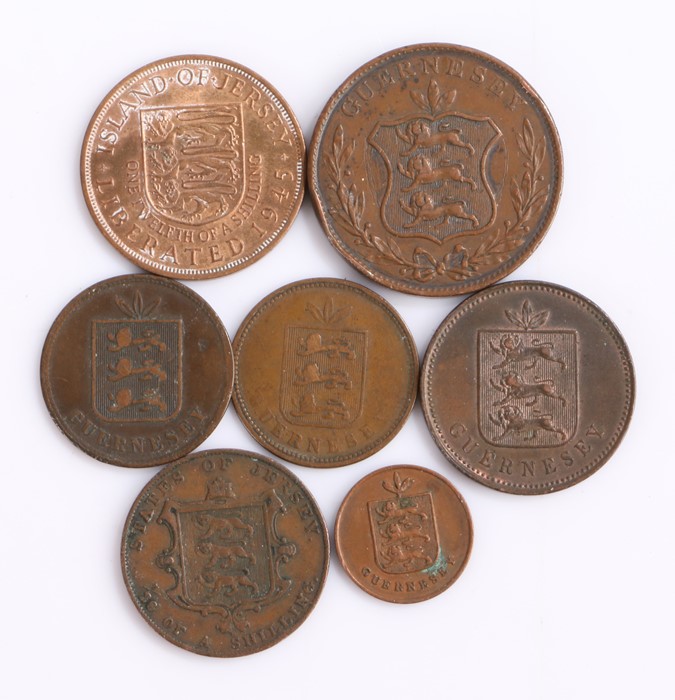Guernsey and Jersey, to include 1 Doubles 1830, 4 Doubles 1830, 1864, 1874, 8 Doubles 1834, Jersey