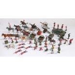 Britains toy figures, to include soldiers in red tunics, cowboys, First World War soldiers, American