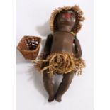 1920's child's doll, with straw hat and basket