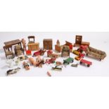 Collection of dolls house furniture, together with a collection of toy farm yard equipment and