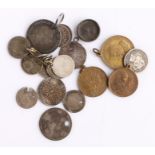 Coins and medallions, to include coins attached to a loop with text to the polished reverse Rook