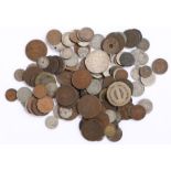 Collection of World coins, Copper and silver examples, France, British, Netherlands, Mauritius,
