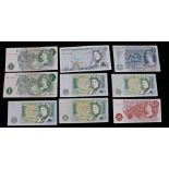 Banknotes, Bank of England, Gill and Fforde £5 notes, £1 note and a 10 Shilling note, (9)