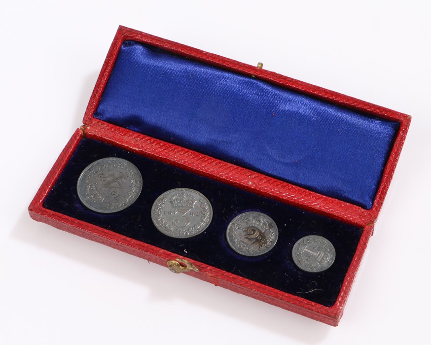 Edward VII Four Coin Maundy Set, 1902, housed within the leather clad case