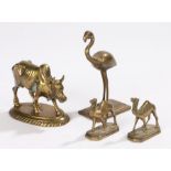 Indian gilt bronze, in the form of a bull, together with two camels and a bird, (4)The bull with