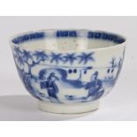 Chinese porcelain tea bowl, Qing dynasty, decorated in blue and white with a pair of figures in a