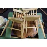 Pair of miniature dolls chairs, in oak, together with further works of art, (qty)