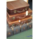 Three leather suitcases together with a cabin trunk, (4)
