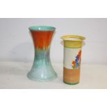 Clarice Cliff vase, Bizarre, Crocus, 22cm high, chipped, together with a Shelley vase, (2)