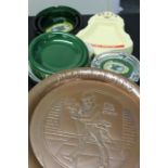 Johnnie Walker copper tray, together with a selection of advertising ashtrays, (qty)