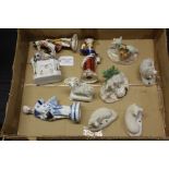 Collection of Staffordshire sheep, also together with porcelain figures and a chest with cats to the