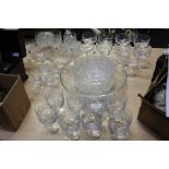 Collection of glasses, to include brandy, wine, champagne, a bottle, bowls, (qty)