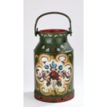 Milk churn with painted foliate decoration on a green ground, 59cm to top of handleSome surface
