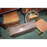 Leather suitcase, stool, mirror and cabinet, (4)