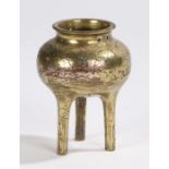 Japanese gilt bronze and inlaid censer, Meiji period, the gilt metal body with pierced holes for now