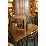 Furniture, to include a draw leaf table, four chairs, mirror and cupboard, (7)