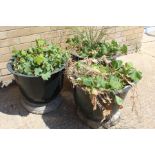 Three metal planters in green, all on stands (3)