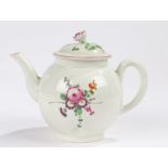18th Century porcelain teapot and cover, with flower form finial and foliate decoration, 12.5cm