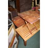 Teak garden furniture, to include a drop leaf table, two smaller tables and a coffee table, also