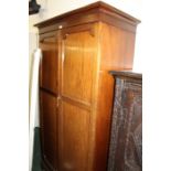 George III style Mahogany wardrobe, cornice above two doors and plinth base, 100cm wide