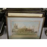 Nine Ackermann prints depicting Oxford and Cambridge scenes, housed in gilt and ebonised glazed